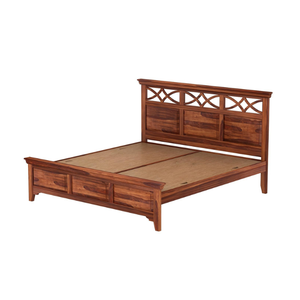 โครงเตียงไม้สักทันสมัยพร้อมหัวเตียงลายเรขาคณิต มีที่เก็บของ เฟอร์นิเจอร์ห้องนอนไม้เนื้อแข็ง - Product Image 4