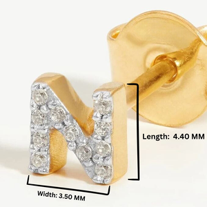 Lujosos pendientes de tuerca con letra inicial N rellenos de oro de 18kt Accesorio de moda con piedra de circón - Product Image 5