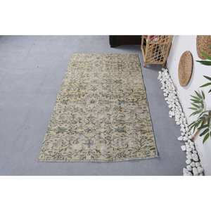 พรมตุรกีพื้นที่ขนาดใหญ่วินเทจ3.4 x 5.7ft คลาสสิกสีเบจสีฟ้าการออกแบบการเย็บปะติดปะต่อกันขนสัตว์ยางรูปทรงสี่เหลี่ยมสำหรับห้องโถงห้อง - Product Image 1