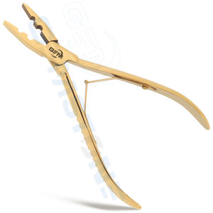 เครื่องมือหนีบต่อผมแบบ 2 รู สำหรับลูกปัดไมโคร ขนาด 7 นิ้ว ทำจากสแตนเลสสีทอง ปากแบน ทนทาน ใช้ซ้ำได้ สำหรับติดและถอด - Product Image 2