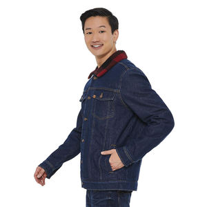 Vente en gros de vestes en jean oversize pour hommes avec col en fourrure vêtements chauds en toile de taille personnalisée étiquette personnalisée - Product Image 3