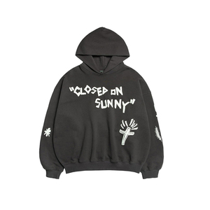 Sweat-shirt à capuche oversize pour homme, noir, en coton, style streetwear, imprimé avec le logo « Closed On Sunny » sur le devant, manches classiques, vêtement d'automne - Product Image 1