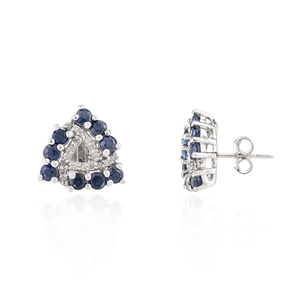 Ensemble de boucles d'oreilles en diamant américain faites à la main en forme de billion de saphir bleu véritable pour les anniversaires de septembre mignon pour les fêtes de mariage - Product Image 3