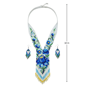 Blue Blossom Bohemian Beaded Necklace and Earring <b>Set</b> Gold Plated Horn Jewelry for Parties Fine Bridal Jewelry - Product Image 3