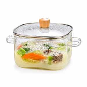 Hochwertiger Borosilikatglas-Kochtopf 16cm Quadratisch Hitzebeständige Suppenpfanne mit Doppelgriffen und Glasdeckel für Gas- und Induktionsherde - Product Image 1