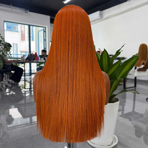 Perruque droite orange, perruque en cheveux humains avec dentelle frontale 13x4, pré-épilée avec cheveux de bébé, style élégant, de 10 à 32 pouces - Product Image 2