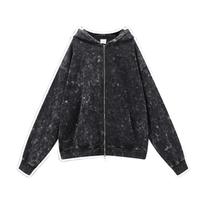 Diseño de moda de gran tamaño nuevo producto caliente High Street Wash cremallera sudaderas con capucha estilo único de los hombres logotipo personalizado tamaño cremallera con capucha - Product Image 1