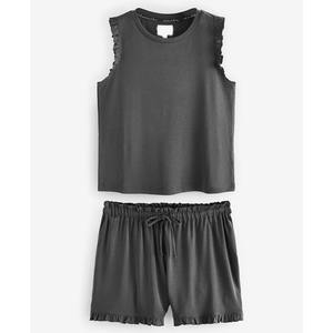 Verano señoras verano acogedor salón desgaste trajes sin mangas camiseta sin mangas pantalones cortos 2 piezas liso dos piezas mujeres corto Loungewear conjunto corto mujeres - Product Image 4