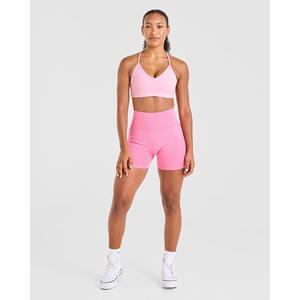 Nouveau design soutien-gorge de sport croisé rose pour bébé décolleté en V flatteur dos à bretelles nouveau soutien-gorge de sport de fitness pour femmes adultes à fort impact - Product Image 3