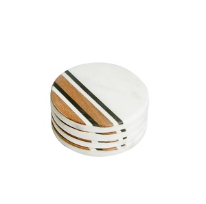 Sous-verres en marbre blanc avec bordure en laiton pour un design créatif, sous-verres 100% marbre pour restaurant, table à thé, décoration - Product Image 3