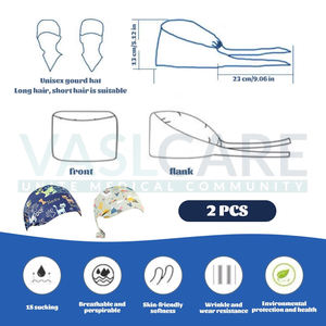 2ชิ้นหมวกสครับลายสัตว์สำหรับผู้หญิงพร้อมผ้าขนหนูซับเหงื่อหมวกผ้าฝ้ายนุ่มสำหรับให้นม - Product Image 3
