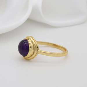 Exclusive Classic 18k Gold Plated <b>Purple</b> Amethyst Gemstone Designer Brass Rings Shape Natural Stone Bezel Setting <b>Jewellery</b> - Product Image 3
