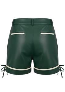 Mens Graphic <b>PU</b> Leather <b>Shorts</b> with Zipper Pockets Contrast Trim Casual Fashion Bottoms Streetwear style - Product Image 3