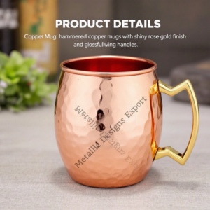 Mug en cuivre martelé de 16oz avec poignée en laiton orné Design artisanal pour cocktails personnalisés à boire - Product Image 5