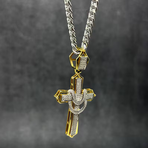 Bijoux Hip Hop de haute qualité Logo personnalisé plaqué or 925 Sterling VVS Moissanite diamant pendentif croix en rotin glacé pour hommes - Product Image 5