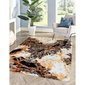 Tapis imprimé marbre orange : moderne, luxueux, décoration d'entrée personnalisée, tapis doux non tissé - Product Image 4