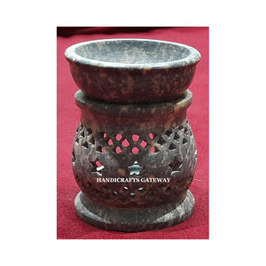 Gorgeous Handmade Soapstone Aroma <b>Oil</b> <b>Diffuser</b> With Flower Carving Design Rounded Fine Polished For Corporate Gift Purpose - Product Image 1