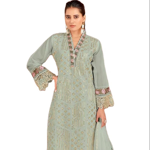 Nouvelle robe en tissu de costume avec broderie lourde et organza pour femmes, vente en gros - Product Image 1