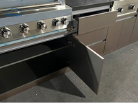 Îlot de cuisine extérieur moderne en acier inoxydable de qualité supérieure, modulaire, avec grill, évier, porte vitrée à charnière, prêt pour la salle à manger, pour utilisation en extérieur