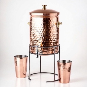 Hammered Heavy Copper <b>Water</b> <b>Dispenser</b> with Glass for Sale Shiny Surface Metal Stand for Home and <b>Office</b> tank for Sale - Product Image 4