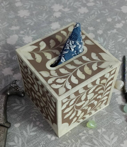 Caja de pañuelos con incrustaciones de hueso para escritorio de oficina y hotel, color azul cielo, diseño de hojas cuadradas de alta calidad. - Product Image 4