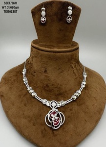 Rubí piedra preciosa CZ colgante collares conjunto de joyería nupcial de lujo 925 plata esterlina Rosa circón joyería collar pendientes conjunto - Product Image 2