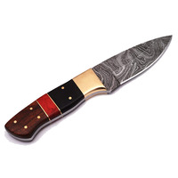 Couteau à dépecer Jexmoo de qualité industrielle, fait main, en acier Damas, 9 pouces, à bord incurvé, pointe tombante, avec manche en bois et clip en cuivre