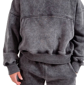 Vintage lavage à l'acide casual Droop épaule blanc pull survêtement hommes poids lourd grande taille personnalisé Streetwear hommes survêtement - Product Image 6