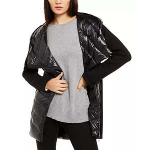 Giacca Imbottita Asimmetrica Multimateriale da Donna Calvin Klein, Taglia Media, Antivento, Impermeabile, con Cappuccio e Piume per Autunno e Inverno - Product Image 3