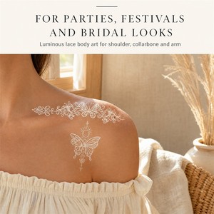 Autocollant de <span class=keywords><strong>tatouage</strong></span> temporaire au <span class=keywords><strong>henné</strong></span> lumineux en dentelle blanche imperméable pour la décoration corporelle - Product Image 5