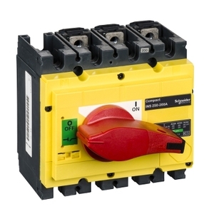 Sezionatore Semplice Schneider Electric Compact INS250-200 200A 3 Poli con Maniglia Rotante Rossa e Frontale Giallo - Product Image 1