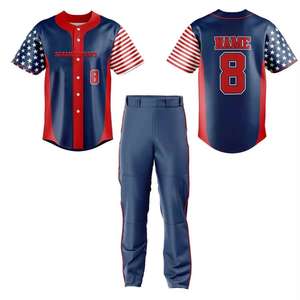 ชุดยูนิฟอร์มเบสบอลสำหรับทีมโรงเรียนและวิทยาลัย เสื้อเบสบอลแบบกำหนดเองพร้อมกางเกงเอวยางยืด ชุดยูนิฟอร์มเบสบอลแบบซับลิเมชั่น - Product Image 1