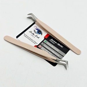 แหนบคีบขนตาสีนู้ดสแตนเลสสตีลที่มีความแม่นยำสูงแหนบปลายไฟเบอร์ต่อขนตาอย่างยั่งยืนแหนบ - Product Image 3