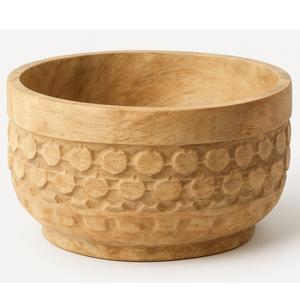 ชามไม้สีน้ำตาลพร้อมดอกไม้แกะสลักลายนูนเหมาะสำหรับตกแต่งบ้านโต๊ะผลไม้แห้งหรือของขวัญตามเทศกาล - Product Image 2