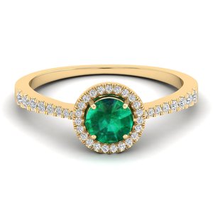 Bagues de fiançailles en or jaune 14 carats certifiées IGI REYES personnalisées pour femmes, diamant rond de 0,84 carat, pierre précieuse émeraude, bijoux - Product Image 1