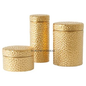 Ensemble de 4 boîtes de rangement pour fruits secs et autres articles de haute qualité gravées en métal de première qualité plaqué or de créateur artistique vintage - Product Image 4