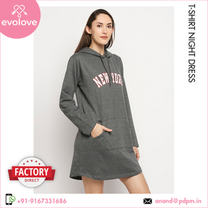 ชุดนอนสตรีแบบถักทำจากผ้าฝ้าย100% ชุดกลางคืนแบบสั้นชุดยาวเสื้อโปโลมีฮู้ด - Product Image 3