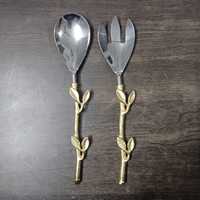 Ensemble de 5 ustensiles de service à salade en acier inoxydable doré, design feuille, luxe élégant, pour mariage, cuisine, restaurant, outil, gadget