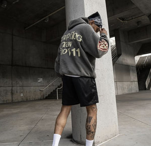 Sudadera con capucha personalizada de poliéster/algodón 500GSM, corte regular, estampado en relieve, forro polar sólido, para hombre y mujer - Product Image 5