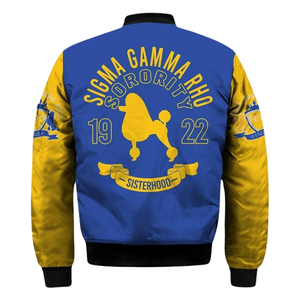 Veste universitaire en satin SGRho, Sigma Gamma Rho 1922, bleu royal et or, broderie grecque, mode féminine - Product Image 2