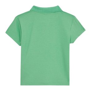 Camiseta Polo Verde Menta de Corte Regular para Niñas, Estilo Ribbed, Cuello Polo Sólido, Manga Corta, Algodón - Product Image 2