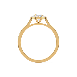 Bague de fiançailles ovale 1 carat avec halo de diamants, en or jaune, blanc et rose 18 carats, micro-pavée, pour mariée - Product Image 4