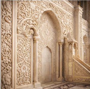 Portique d'entrée de mosquée en marbre naturel de qualité supérieure, motifs islamiques, sculpté à la main, personnalisable, résistant aux intempéries, HAYAT INDUSTRIES, mur - Product Image 1