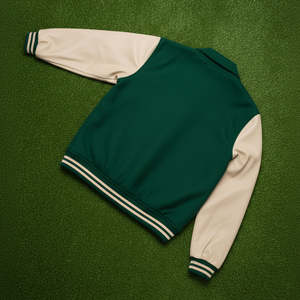 Chaqueta de Hombre con Cuello Alto, Estilo Universitario, Mangas de Cuero Bordadas, Impermeable, con Logotipo Frontal Personalizado - Product Image 2