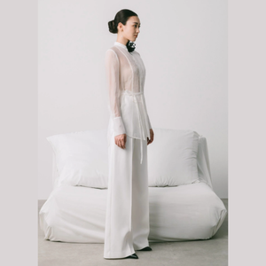 Camisa de mujer de alta calidad BLUSA DE MANGA LARGA GRIS Frente plisado 73% Cupro 27% Poliéster Ropa de moda para mujer hecha en Vietnam - Product Image 5