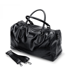 Bolsa de Viaje de Fin de Semana de Cuero con Cierre de Cremallera, Bolsa de Viaje Resistente Negra - Product Image 5
