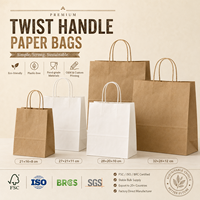 Bolsa de Papel con Asas Retorcidas, Venta al por Mayor, Reciclable, Kraft, para Compras, con Logotipo Personalizado, para Cadenas de Panaderías, Restaurantes, Suministros de Empaque