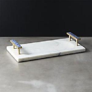 Hot Premium Vantage Modern Fancy Forma redonda Bandeja de servicio de mármol con mango de metal dorado para fiestas en casa Decoración de bodas - Product Image 4