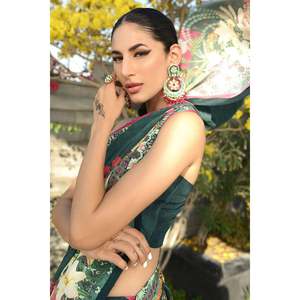 Deep Teal Digital Print Silk Reversible <b>Shawl</b> for Adult <b>Women</b> - Product Image 4