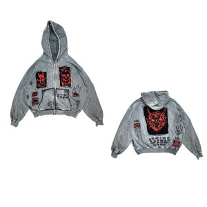 Venta al por mayor de los hombres de gran tamaño Sudadera con capucha-Vintage Skull Print Hip Hop Style Jacket - Product Image 4